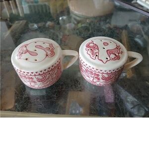 Royal China Memory Lane Red Transfer Ware Salt & Pepper Shakers No Stoppers